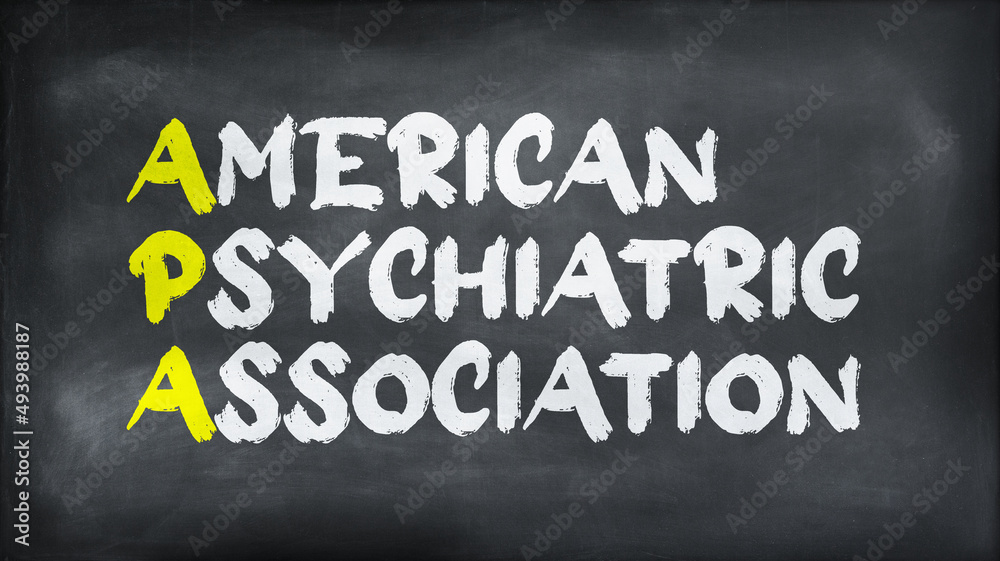 AMERICAN PSYCHIATRIC ASSOCIATION(APA) on chalkboard - obrazy, fototapety, plakaty 