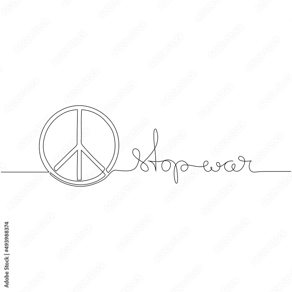 Stop war - peace sign in continuous line drawing. Minimalistic line art. Peace and no war concept. Stop war - peace sign in continuous line drawing. Minimalistic line art. Peace and no war concept.