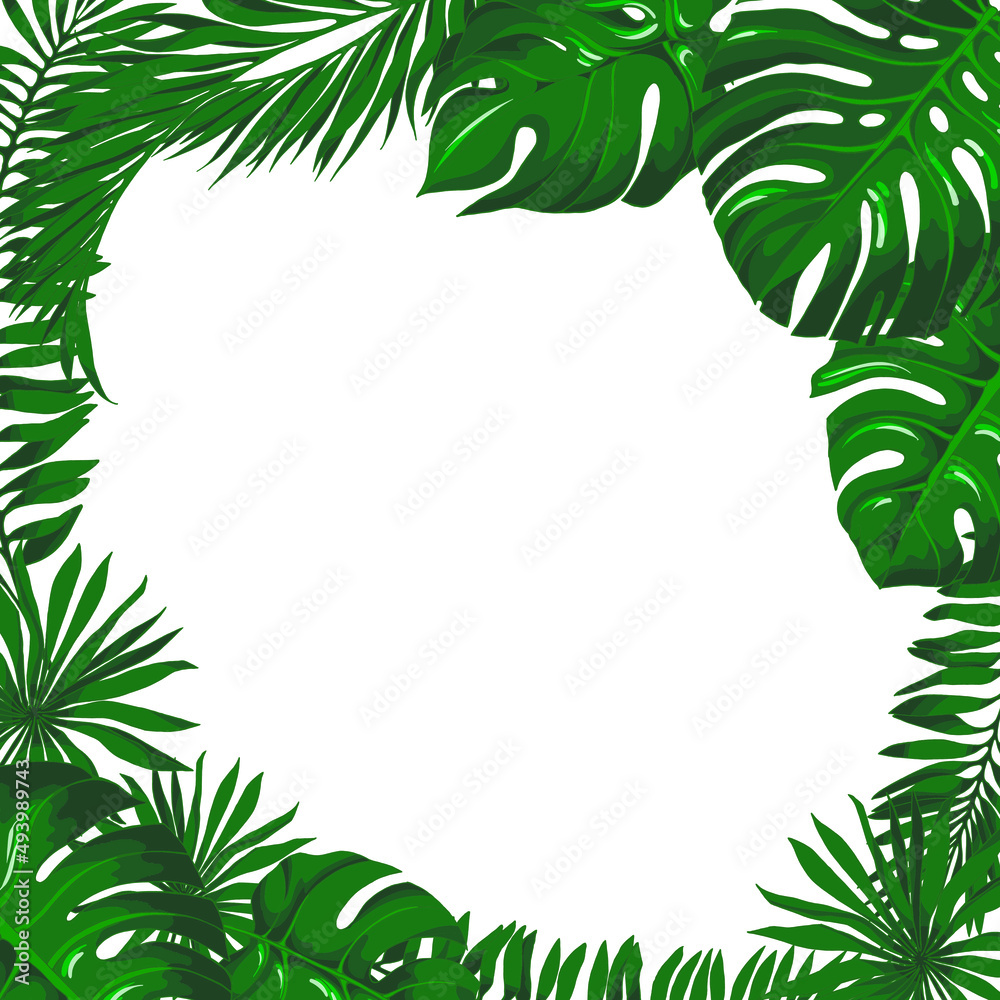 Vector square frame from green tropical leaves. Summer design with jungle foliage for card , poster, invitation. Vector square frame from green tropical leaves. Summer design with jungle foliage for card , poster, invitation.