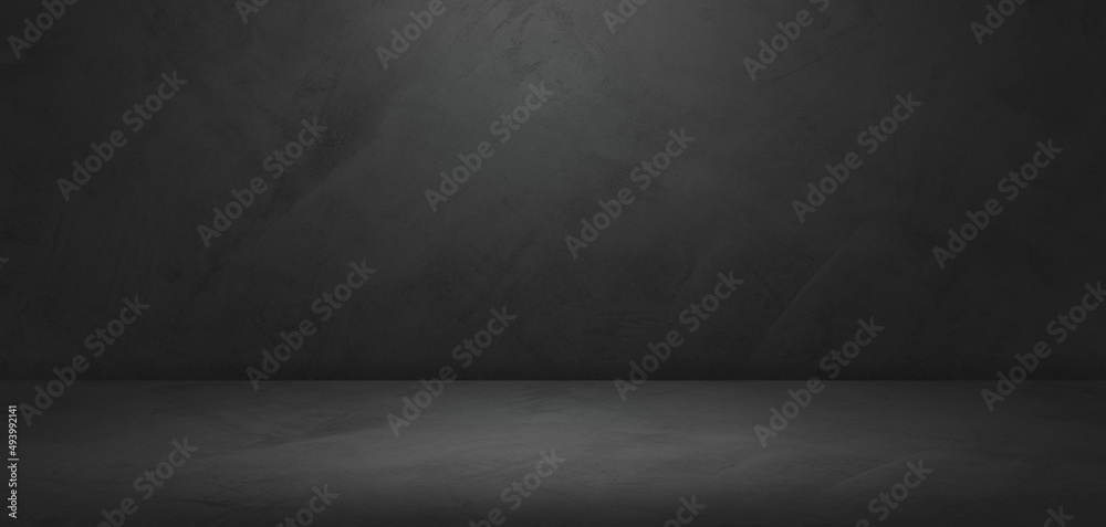 Empty dark grey cement loft wall room interiors studio background well ...
