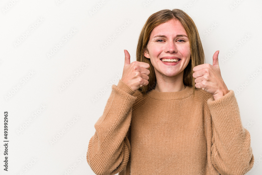 Young russian woman isolated on white background smiling and raising thumb up Young russian woman isolated on white background smiling and raising thumb up