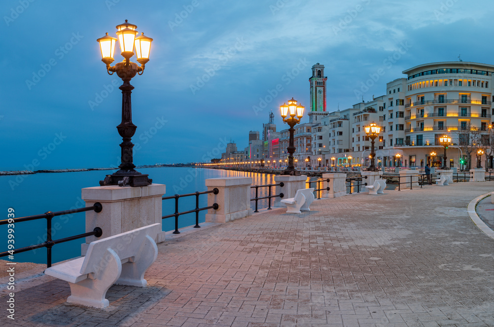 Bari - The promenade at dusk.