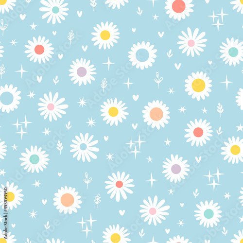 Floral print with chamomile. Daisy seamless pattern. Design great for textile, fabric, wrapping paper