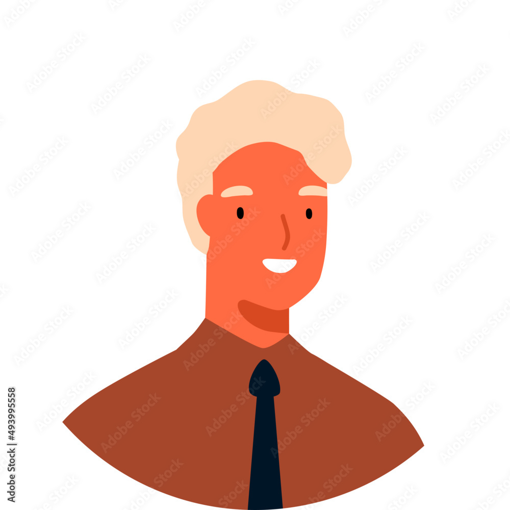 Happy Man Face at White Round Frame Cartoon Illustration