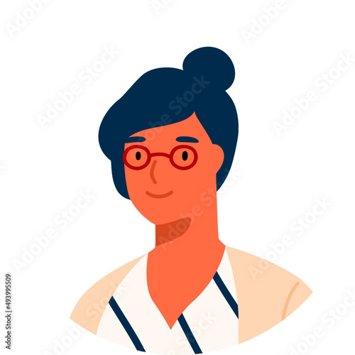 Woman Portrait at Round White Frame Cartoon Illustration