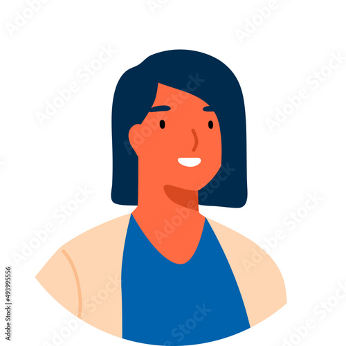 Happy Woman Face Portrait at Round White Frame Illustration