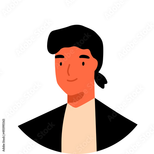 Happy Person Portrait at White Round Frame Cartoon Illustration