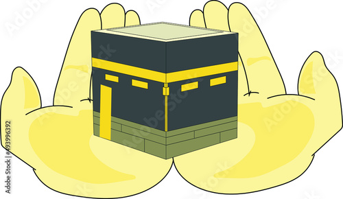 Vector illustration of the mecca on palms - Hajj concept