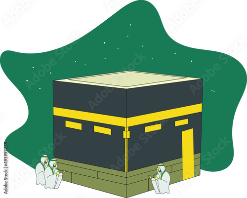 Vector illustration of the mecca with devout Muslim doing Hajj