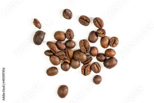 Netherlands, March 2022. Close up of coffee beans on white background.