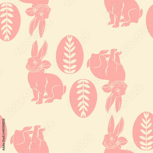 Ester bunny and ester eggs. Seamless vector pattern. 