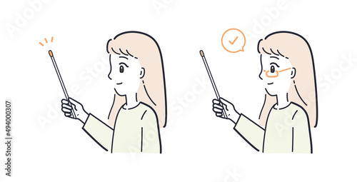 差し棒を持った女性のイラスト素材