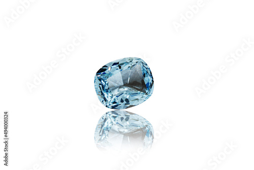 macro stone mineral faceted aquamarine on a white background