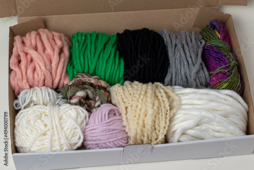 balls and skeins of yarn and wool for knitting and weaving