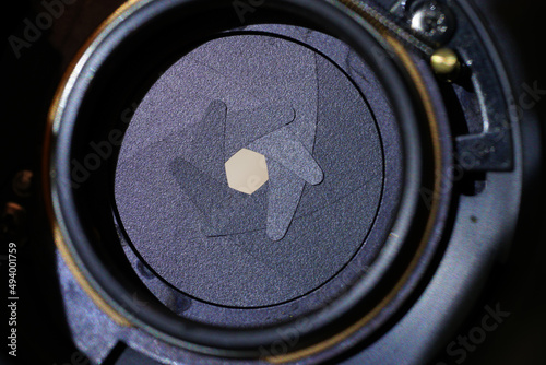 Closeup shot of the diaphragm of a camera lens aperture photo