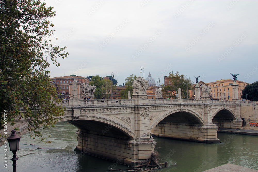 City landscape with bridge bridge in Rome, Italy