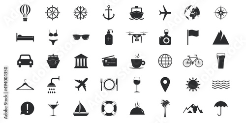 Travel icons set. Vector illustration. Flat.
