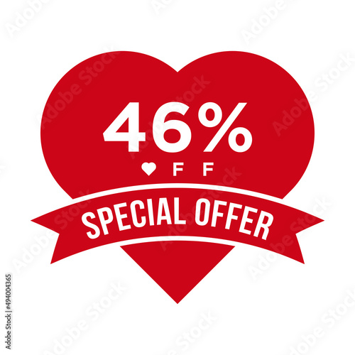 46% OFF Sale Discount Promotion Banner. Special Offer, Event, Valentine Day Sale, Holiday Discount Tag Vector Template