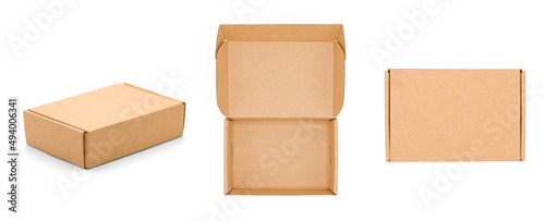 Set of brown cardboard box isolated on white background. Suitable for packaging.