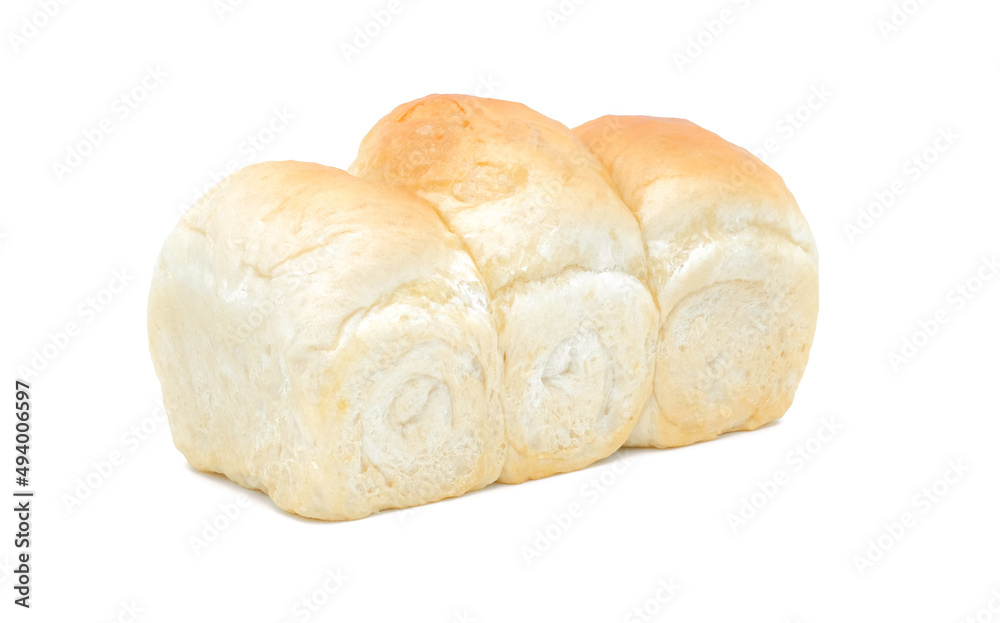Loaf soft bread isolated on white background. Homemade bakery baked bread.