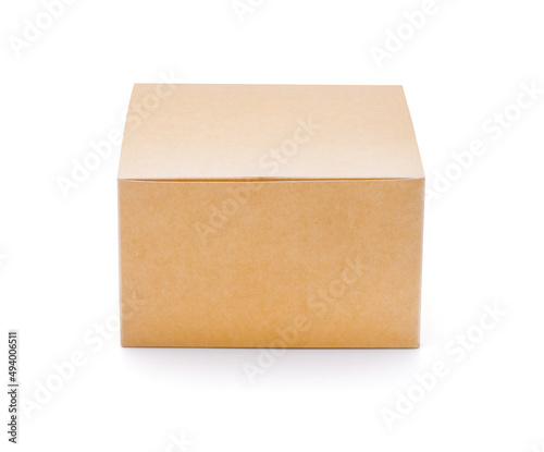 Brown cardboard box isolated on white background. Suitable for packaging. © Nudphon
