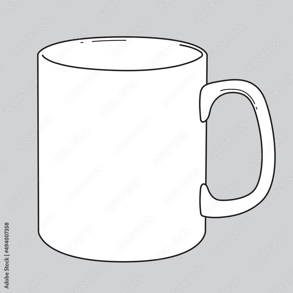 Black line mug isolated on white background. Tea cup. Hot drink coffee. Black line mug isolated on white background. Tea cup. Hot drink coffee.