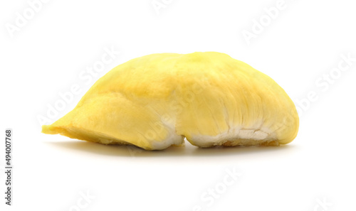 Fresh and peeled ripe durian isolated on white background. King of fruit in Thailand.