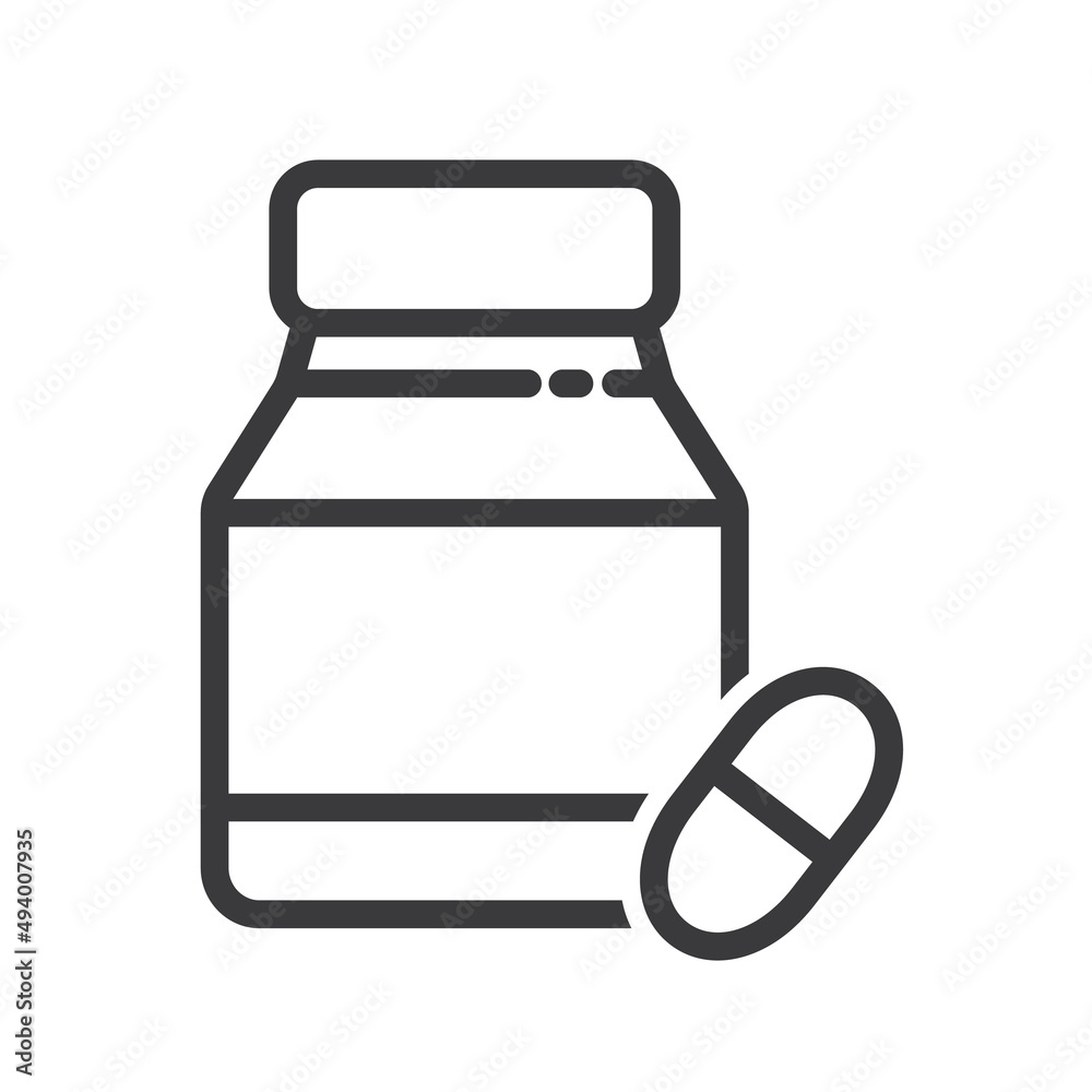 Drug jar and tablets line and solid icon, medical concept. Medicine bottle and pills icon in outline style for mobile concept and web design.