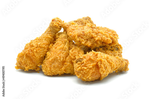 Set of crispy fried chicken isolated on a white background.