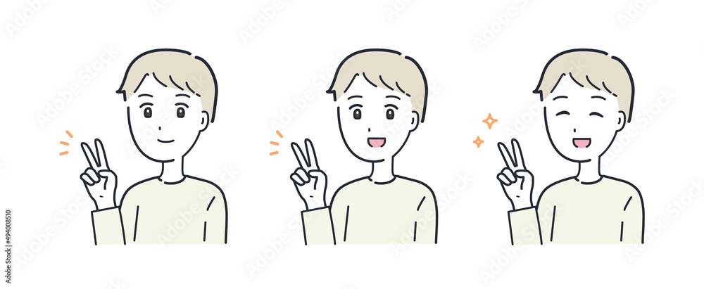 ピースサインをする男性のイラスト素材