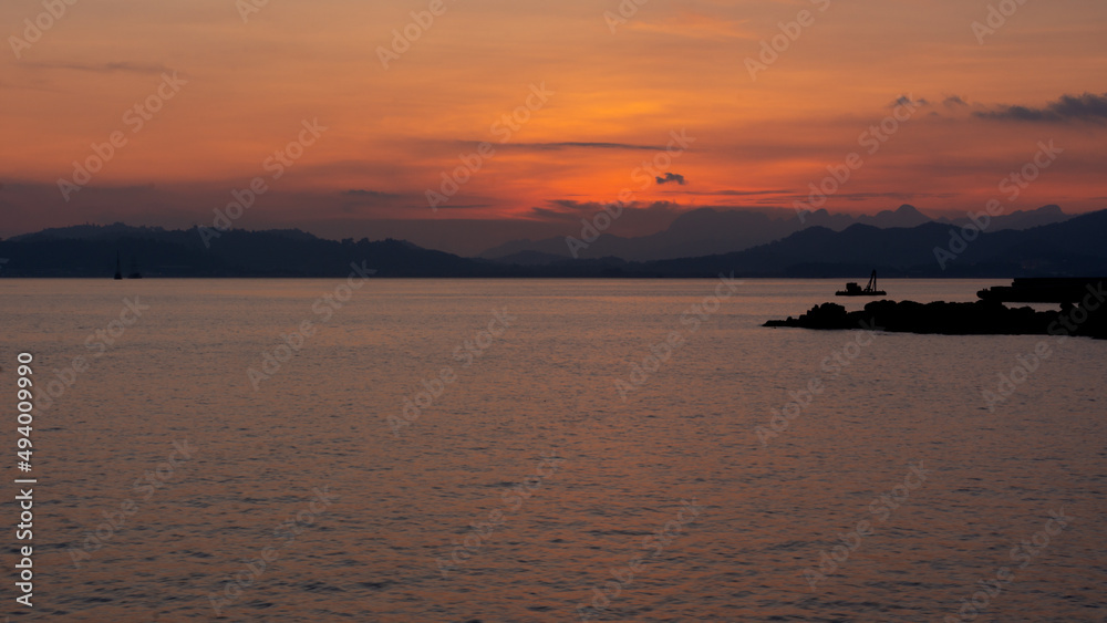 Beautiful orange sky during sunset in Langkawi