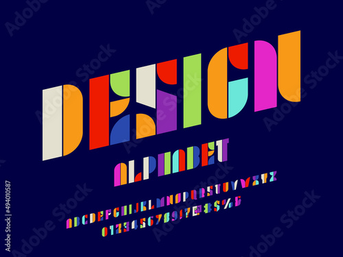 Vector of modern abstract alphabet design uppercase, numbers and symbols