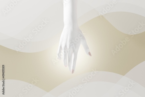 Woman plaster hand with beautiful nail for jewelry and cosmetic product presentation. 3d rendering illustration.