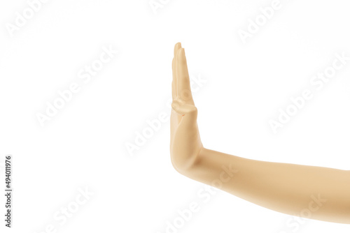 hand gesture in white background. no, refuse, forbidden. 3d rendering illustration.