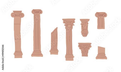 Classic antique marble columns in vector graphics and in different styles on white
