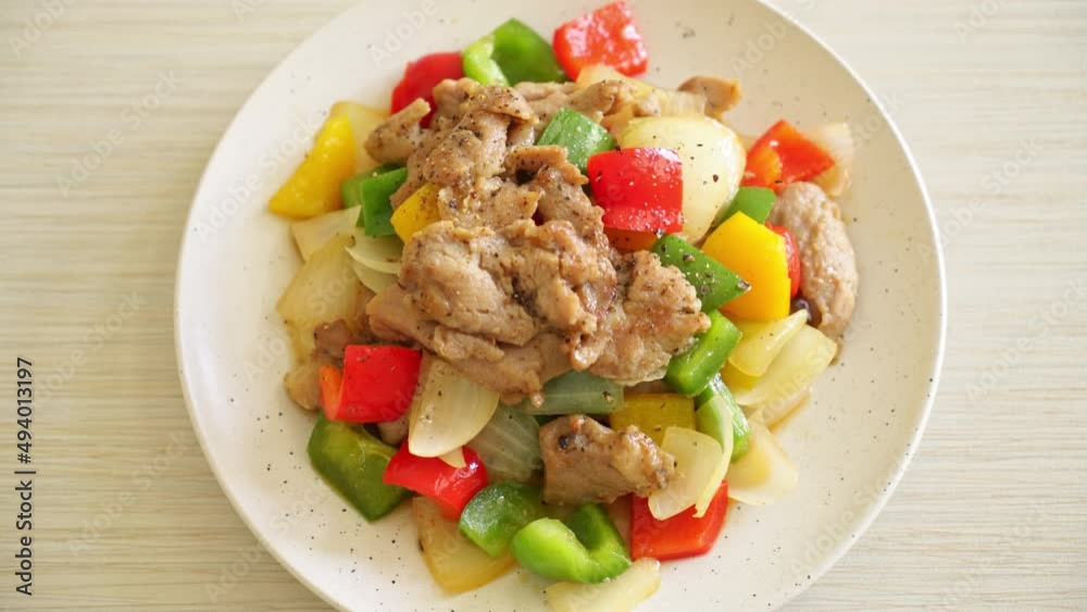 Stir Fried Pork with Black Pepper on plate
