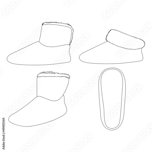 Template bootie ankle slippers vector illustration flat design outline clothing