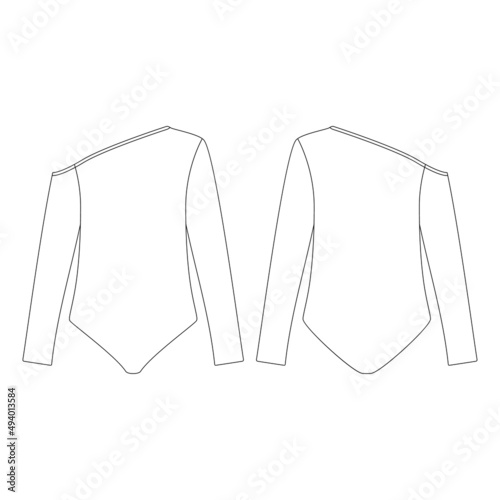 Template one shoulder long sleeve bodysuit vector illustration flat design outline clothing