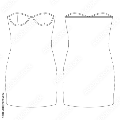 Template mini dress with bustier and underwire vector illustration flat design outline clothing photo