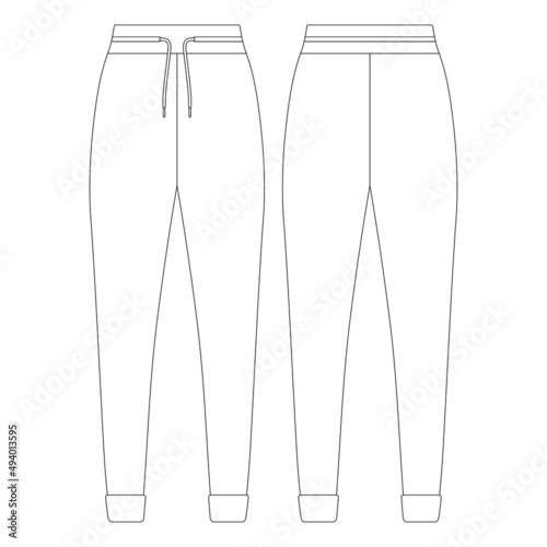 Template ribbed drawstring jogger pants vector illustration flat design outline clothing