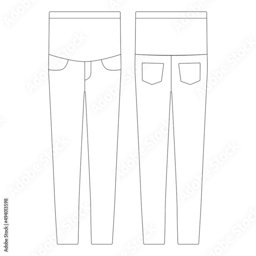 Template women maternity stretch jeans vector illustration flat design outline clothing