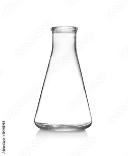 Empty flask isolated on white. Laboratory equipment