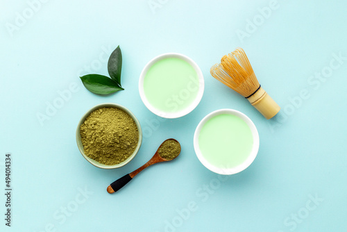 Matcha tea. Tea ceremony with dry powder and hot drink