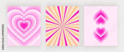 Pink retro sunburst wall art prints with hearts
