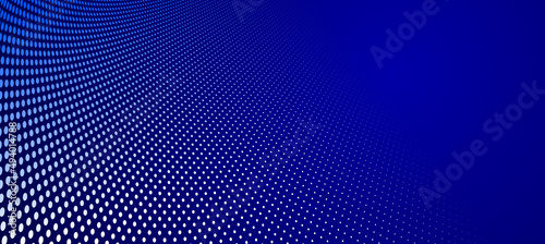 Dotted vector abstract background, dark blue dots in perspective flow, multimedia information theme, big data technology image, cool backdrop. © Sylverarts