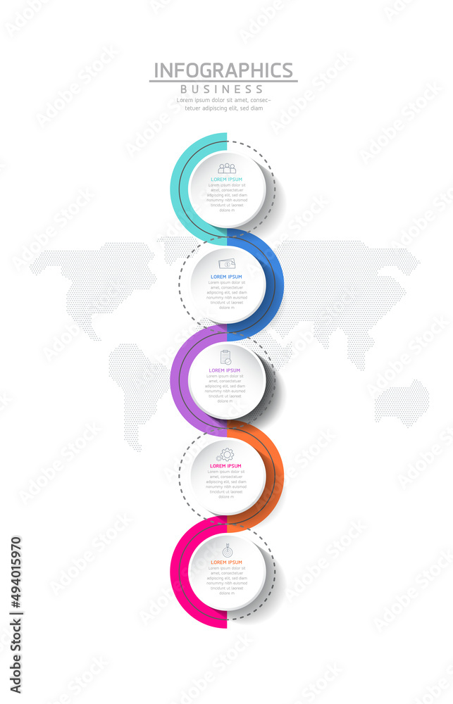 Fototapeta premium Vector illustration, infographics design, template, marketing, information, with 5 options or steps