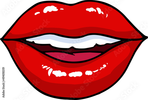 Red Female Lips with Teeth Comics Illustration