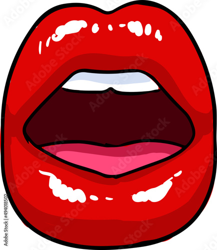 Open Mouth with Glossy Red Lips Comics Illustration