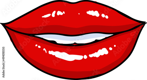 Smiling Red Lips with Teeth Comics Illustration