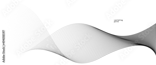 Smooth and relaxing shape vector abstract background with wave of flowing particles, curve lines of dots in motion, tranquil and soft image.